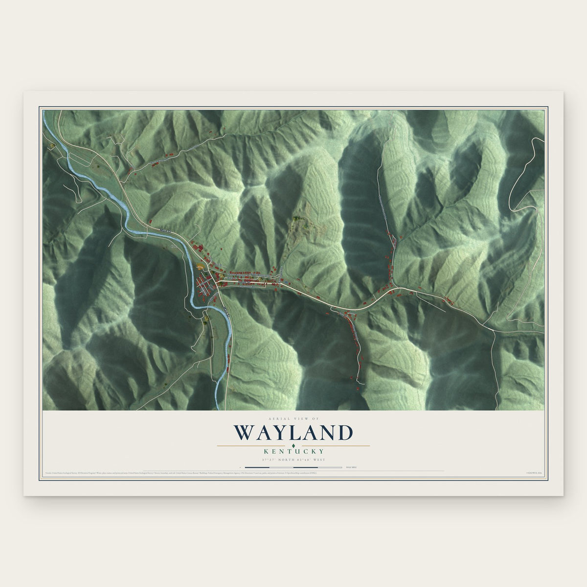 Wayland, Kentucky map print, the full design