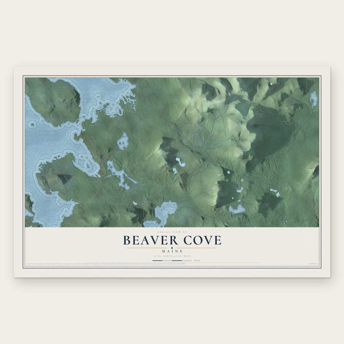 Beaver Cove, Maine map print, the full design
