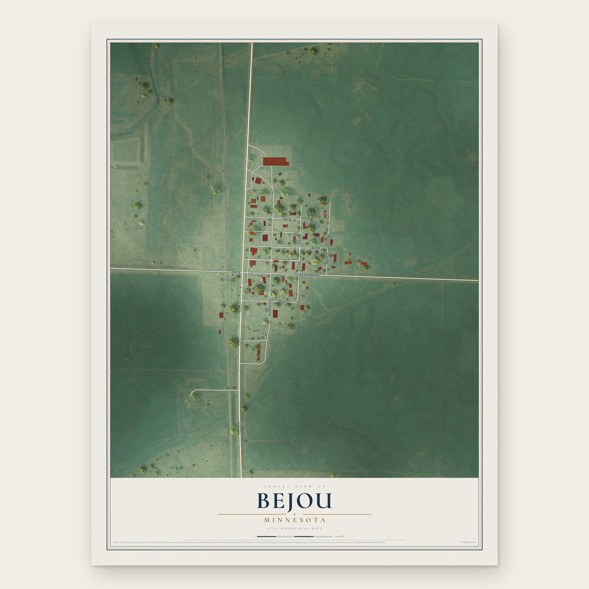 Bejou, Minnesota map print, the full design