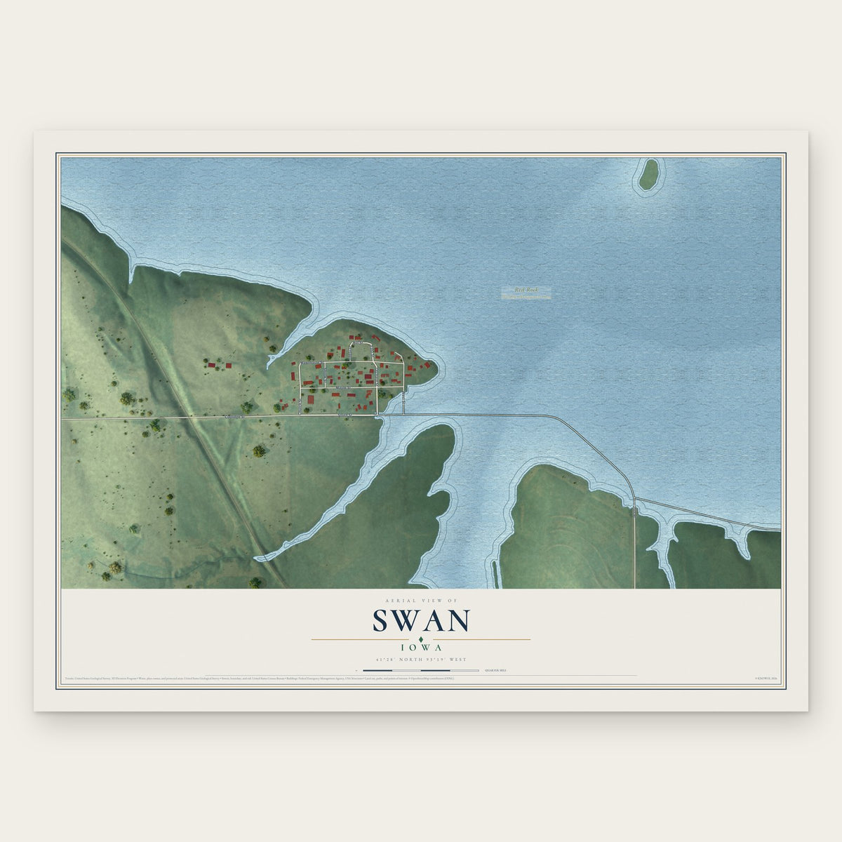 Swan, Iowa map print, the full design