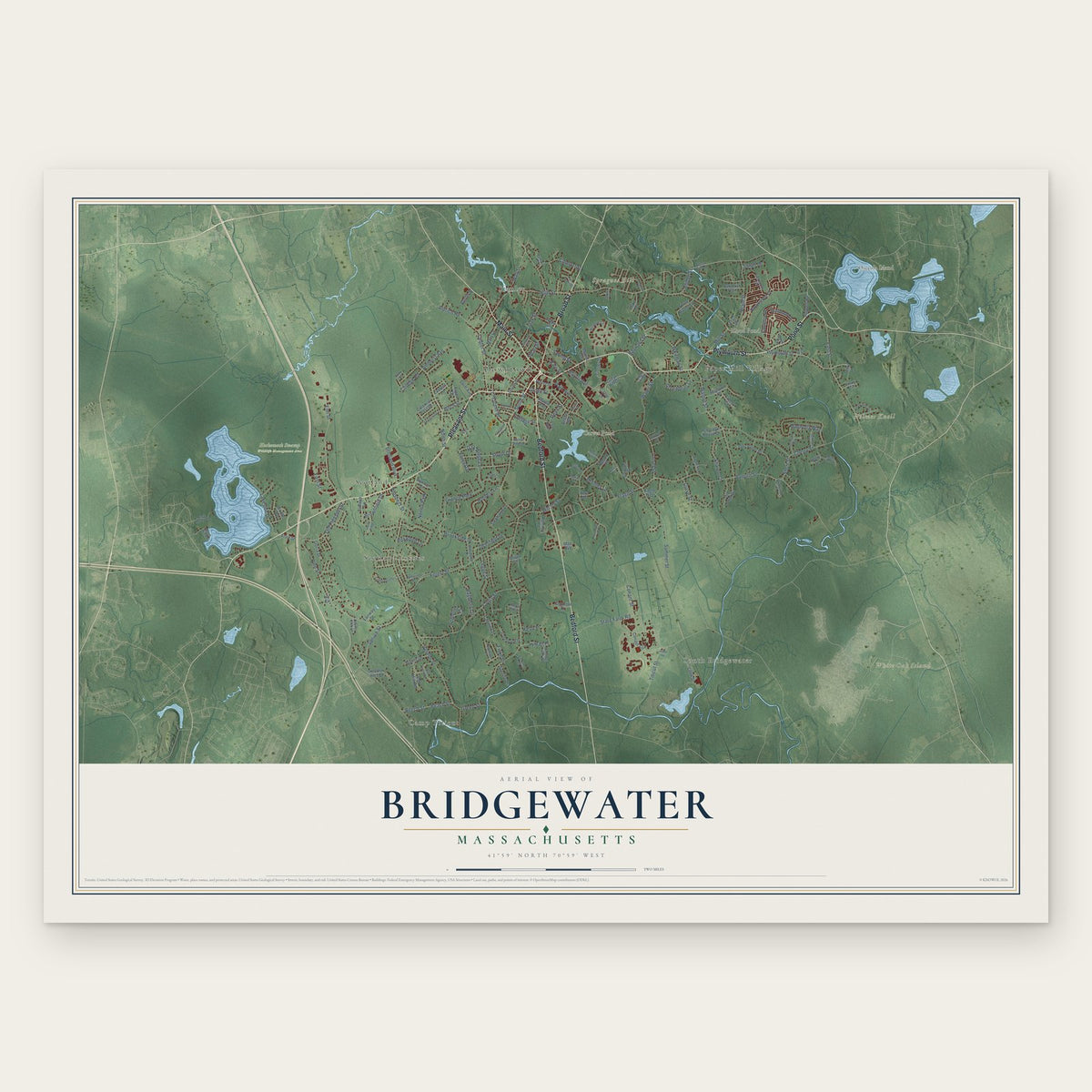 Bridgewater, Massachusetts map print, the full design