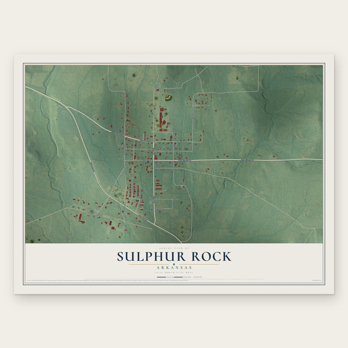 Sulphur Rock, Arkansas map print, the full design