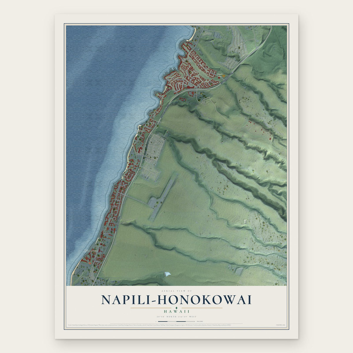 Napili-Honokowai, Hawaii map print, the full design