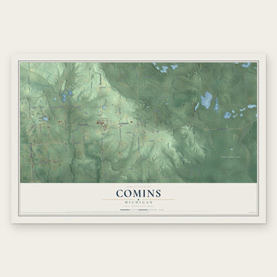 Comins, Michigan map print, the full design