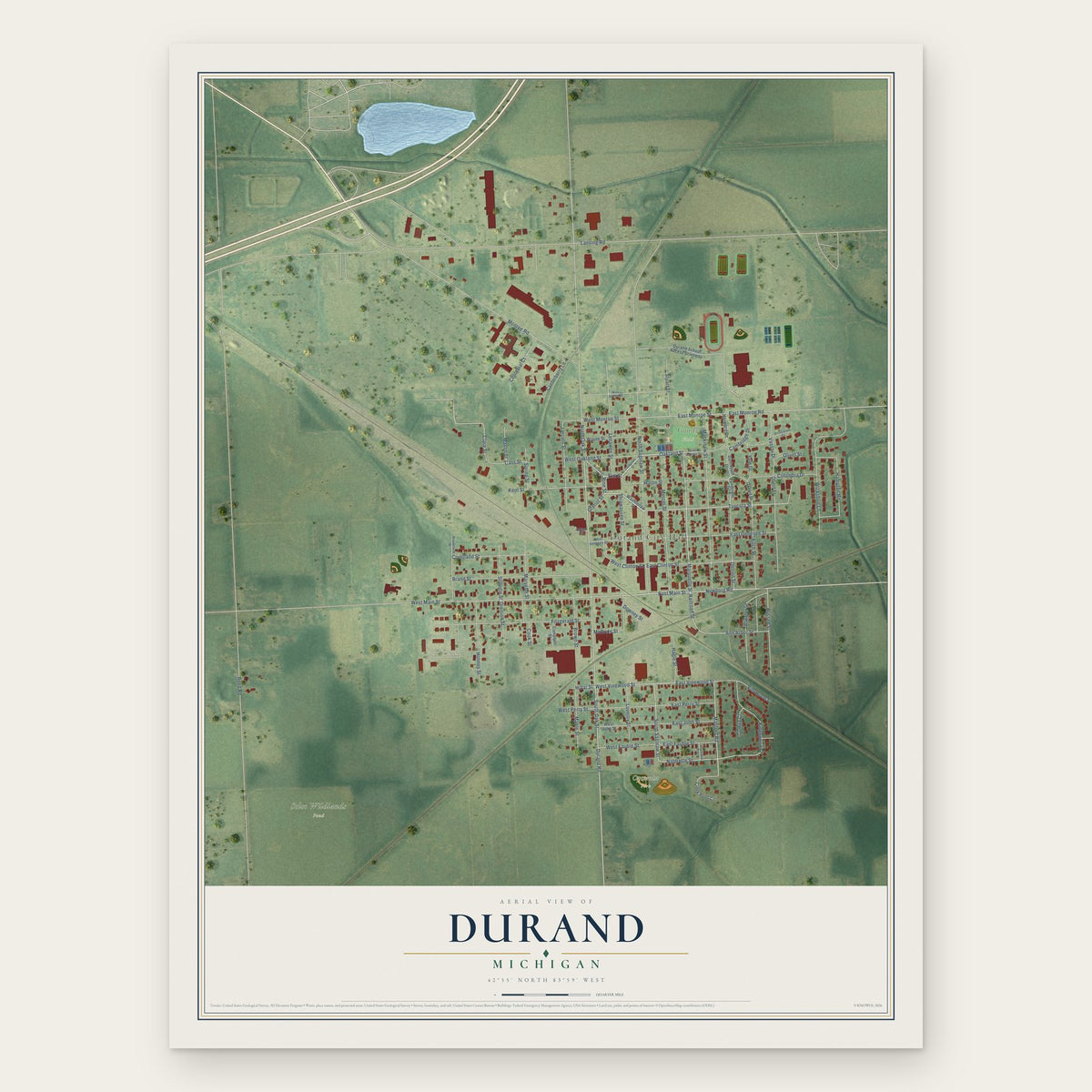 Durand, Michigan map print, the full design