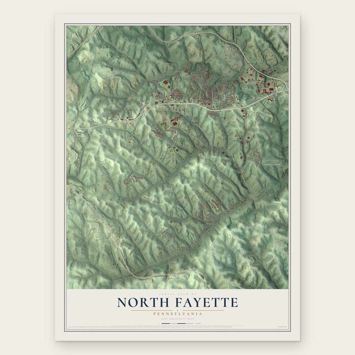 North Fayette, Pennsylvania map print, the full design