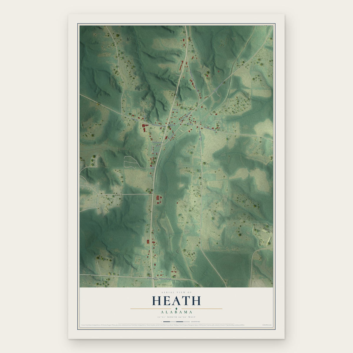 Heath, Alabama map print, the full design