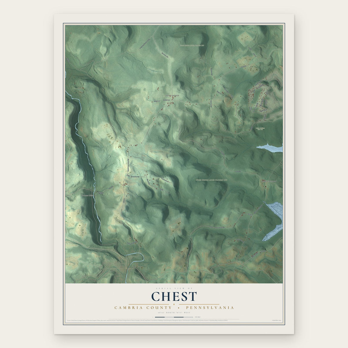 Chest, Cambria County, Pennsylvania map print, the full design