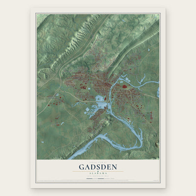 Gadsden, Alabama map print, the full design