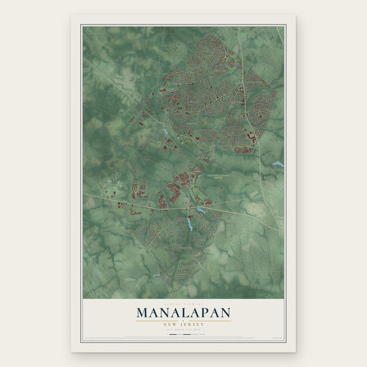 Manalapan, New Jersey map print, the full design