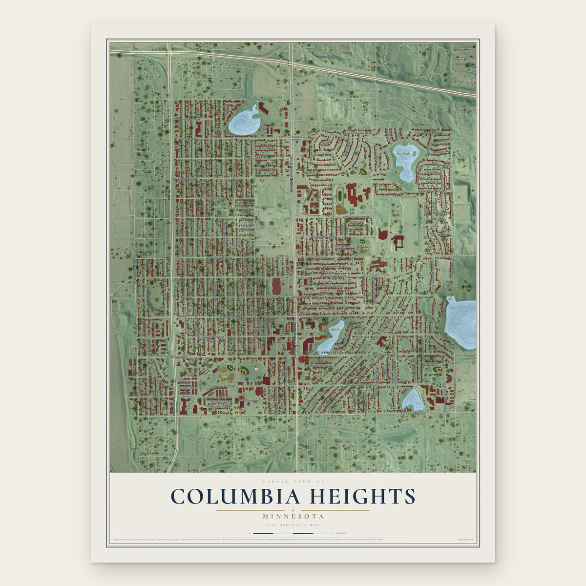 Columbia Heights, Minnesota map print, the full design