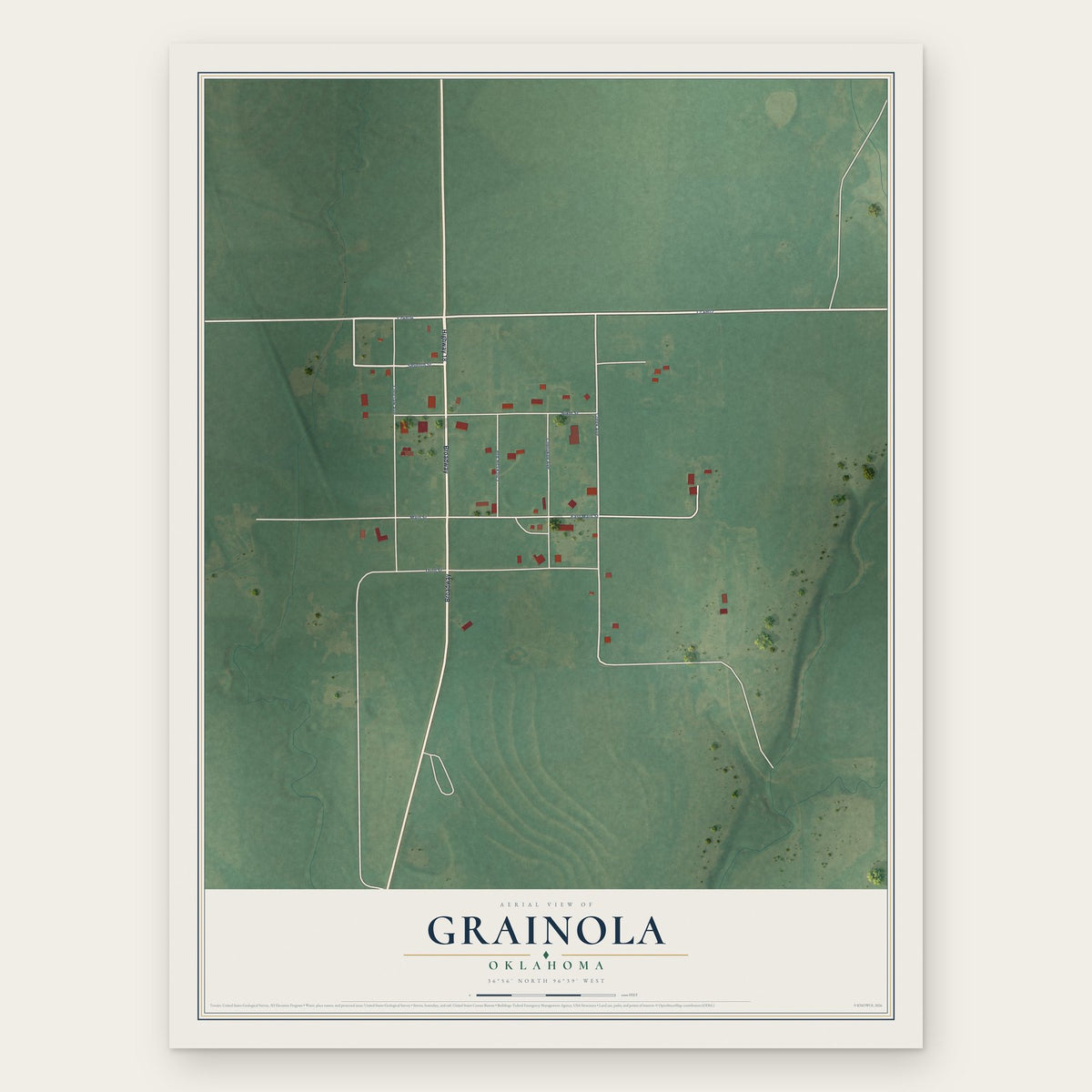 Grainola, Oklahoma map print, the full design