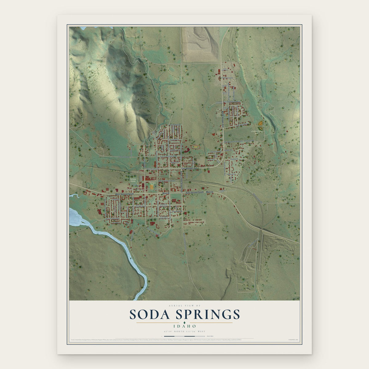 Soda Springs, Idaho map print, the full design