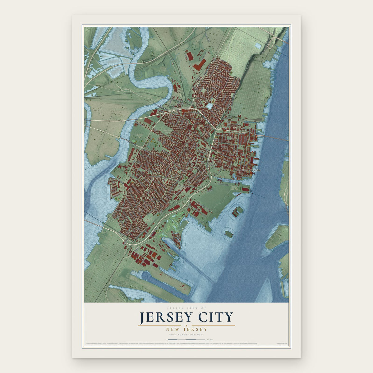 Jersey City, New Jersey map print, the full design