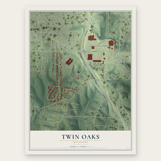 Twin Oaks, Missouri map print, the full design