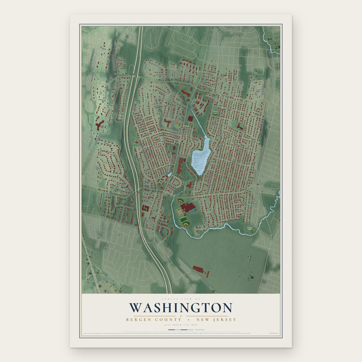 Washington, Bergen County, New Jersey map print, the full design