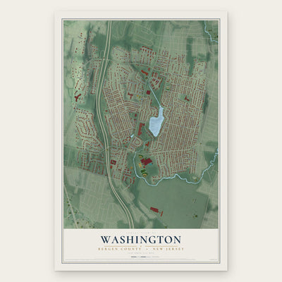 Washington, Bergen County, New Jersey map print, the full design