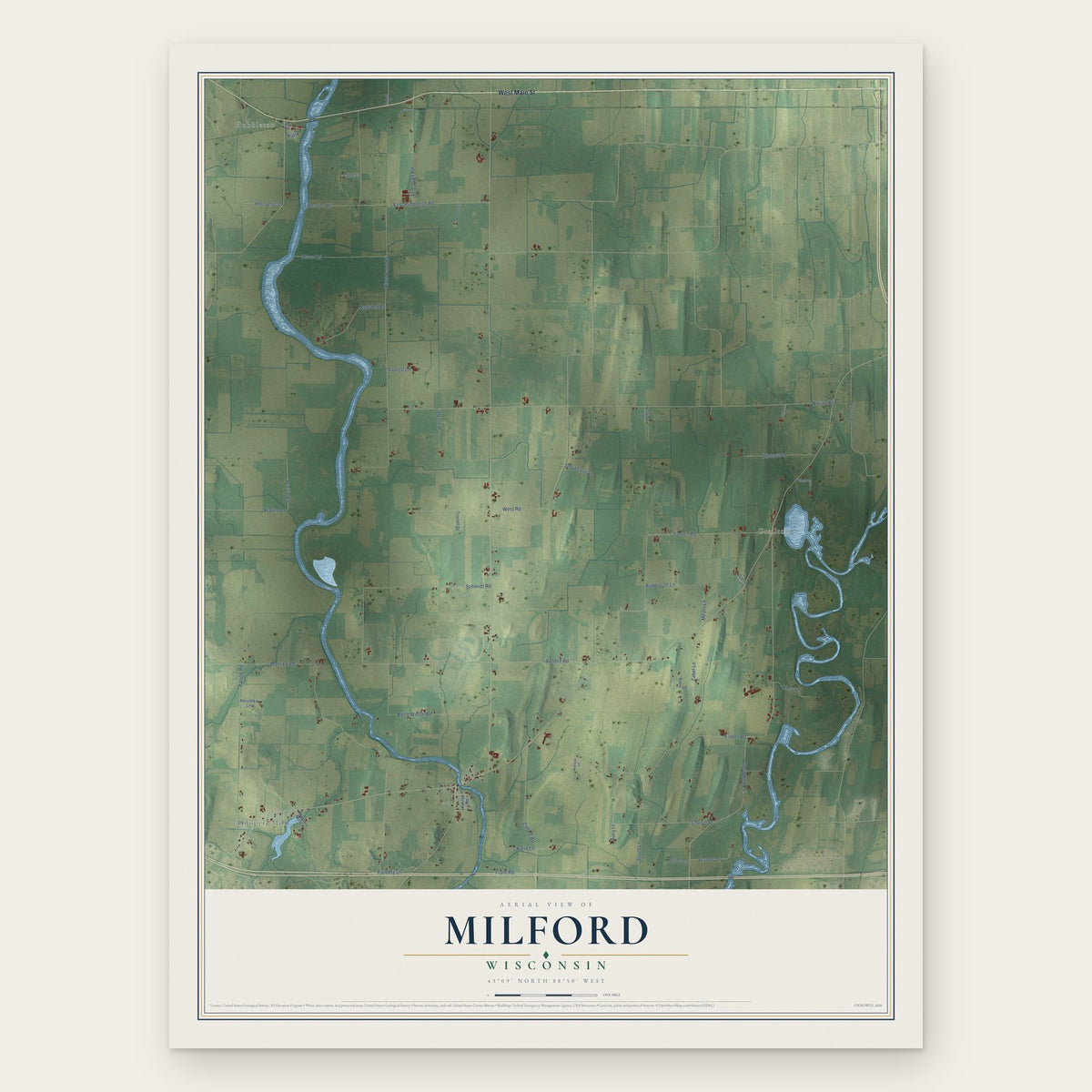Milford, Wisconsin map print, the full design