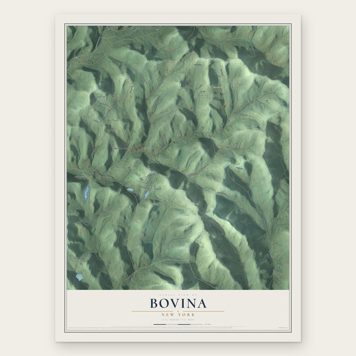Bovina, New York map print, the full design
