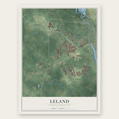 Leland, North Carolina map print, the full design