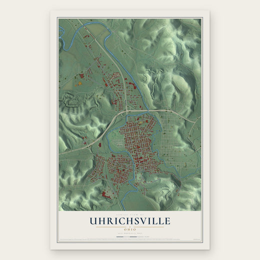 Uhrichsville, Ohio map print, the full design