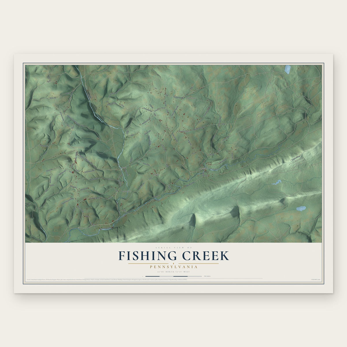 Fishing Creek, Pennsylvania map print, the full design