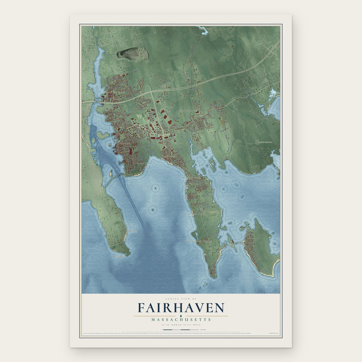 Fairhaven, Massachusetts map print, the full design