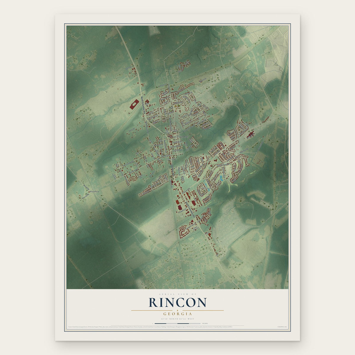 Rincon, Georgia map print, the full design