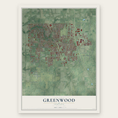 Greenwood, Indiana map print, the full design