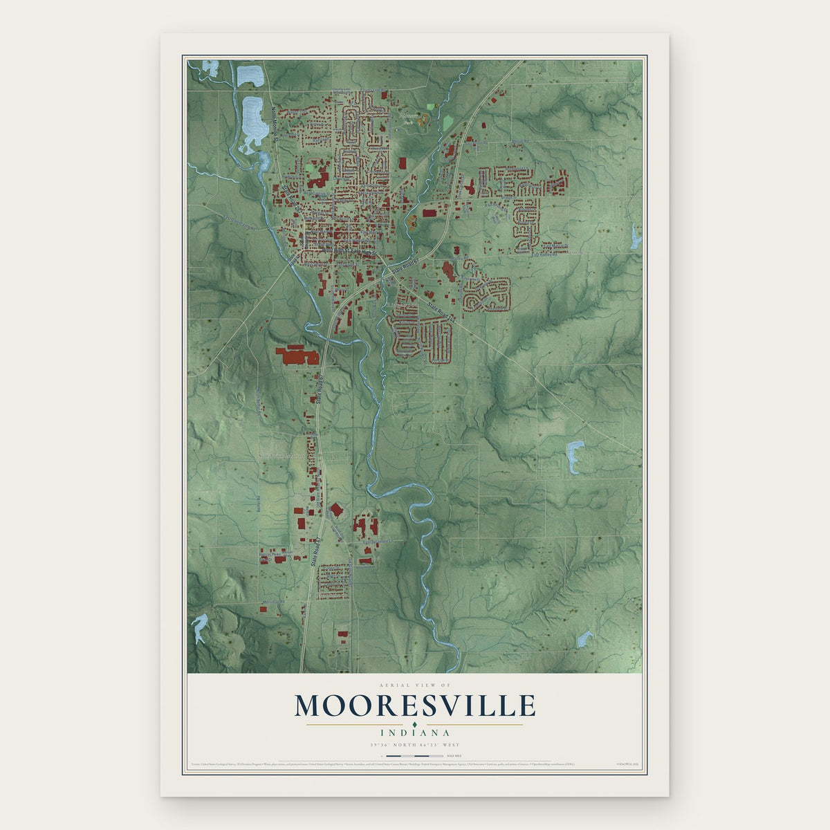Mooresville, Indiana map print, the full design
