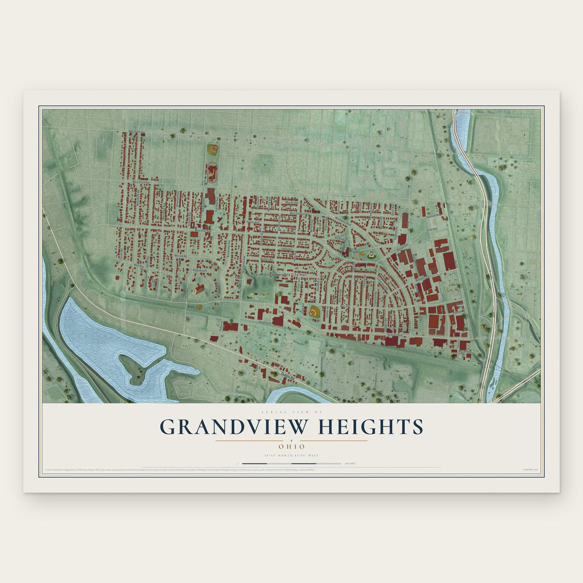 Grandview Heights, Ohio map print, the full design
