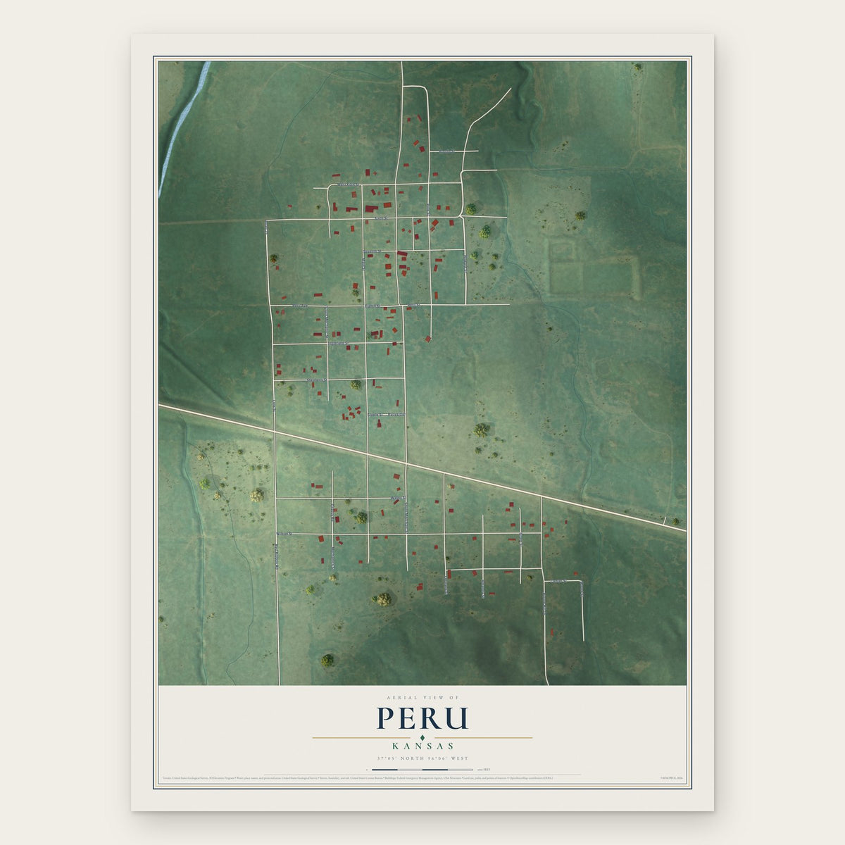 Peru, Kansas map print, the full design