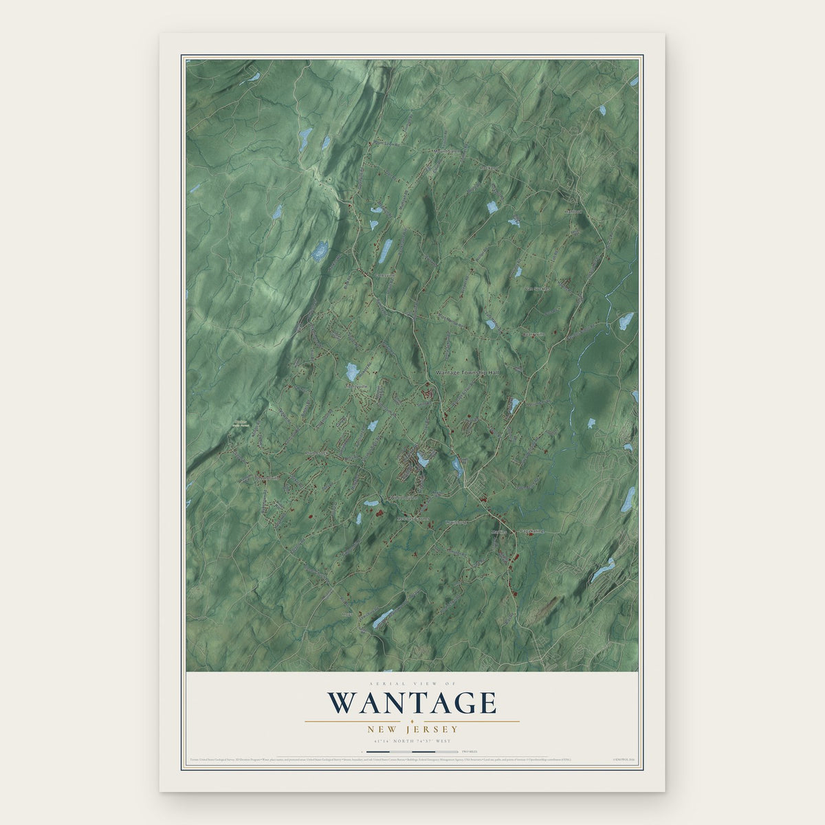 Wantage, New Jersey map print, the full design