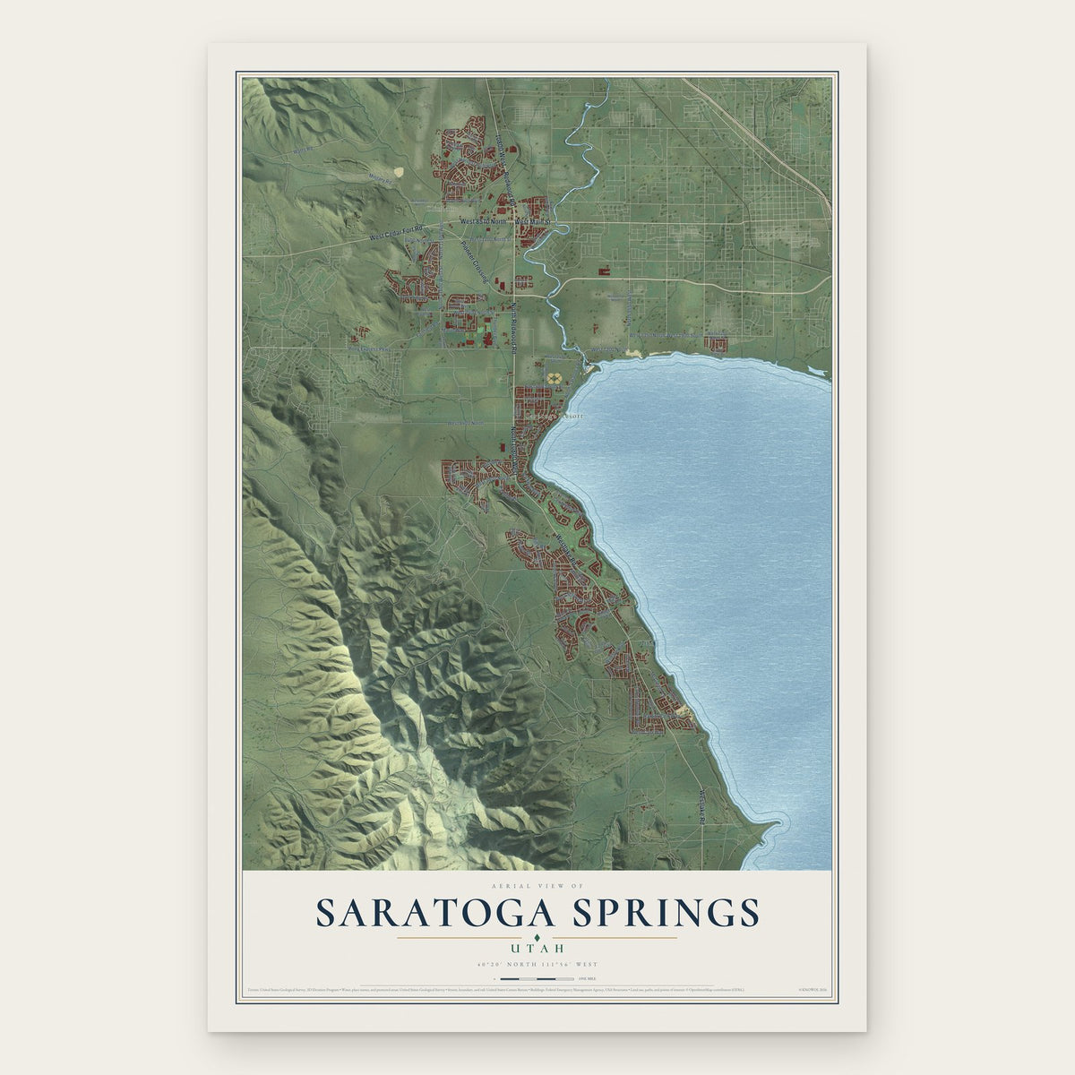 Saratoga Springs, Utah map print, the full design
