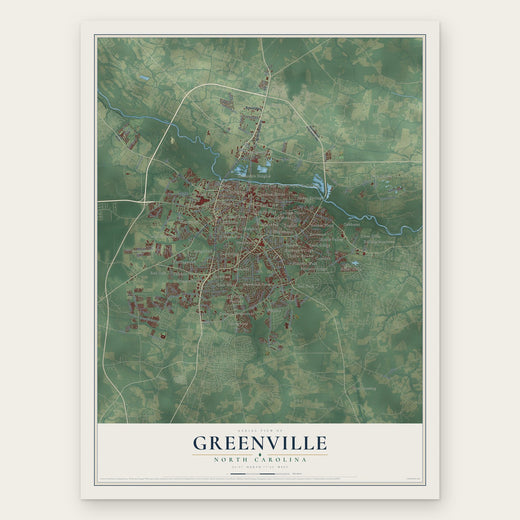 Greenville, North Carolina map print, the full design
