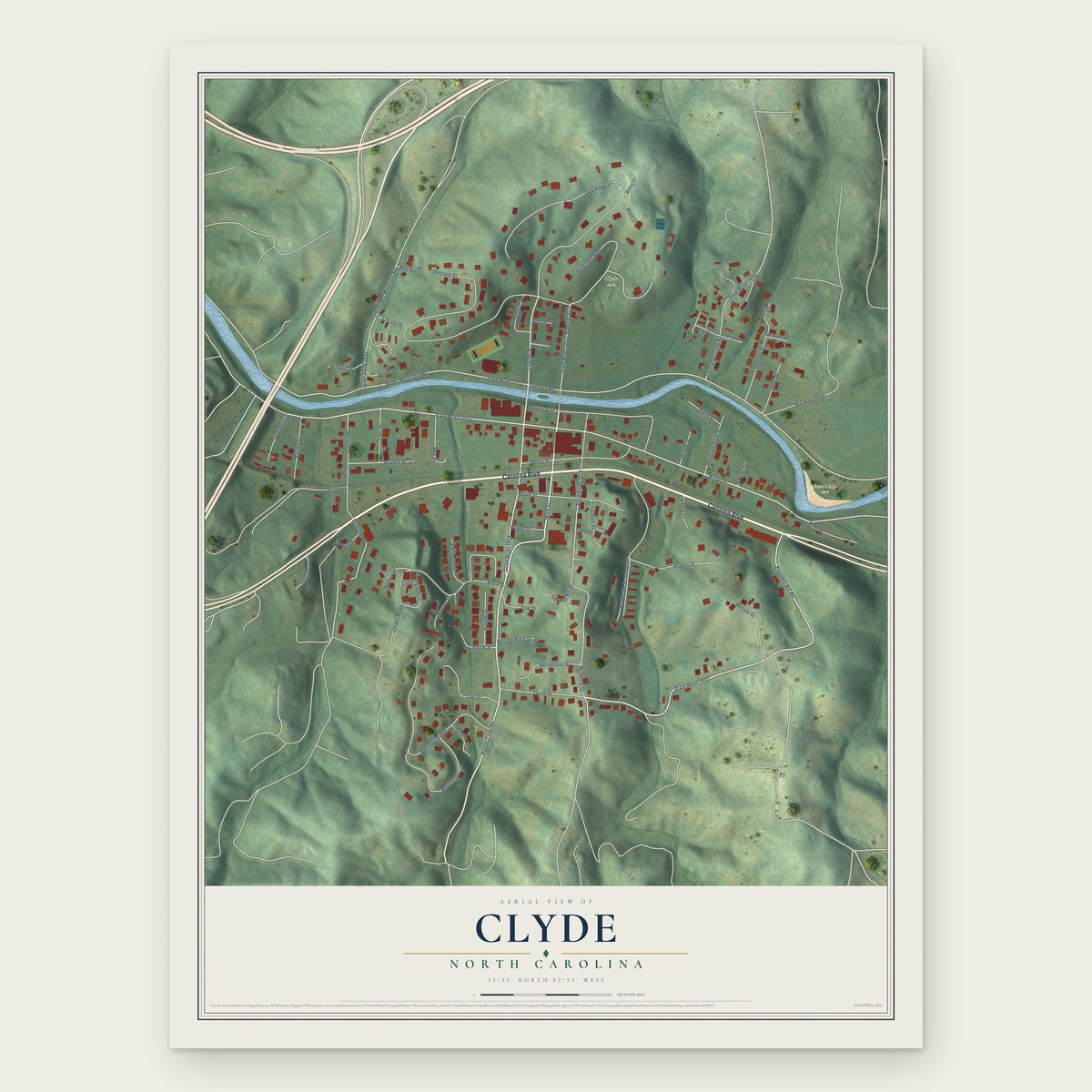 Clyde, North Carolina map print, the full design