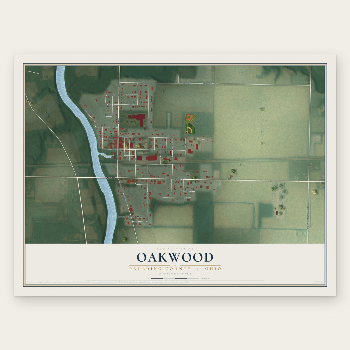 Oakwood, Paulding County, Ohio map print, the full design