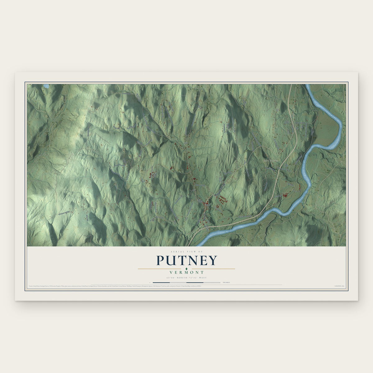 Putney, Vermont map print, the full design