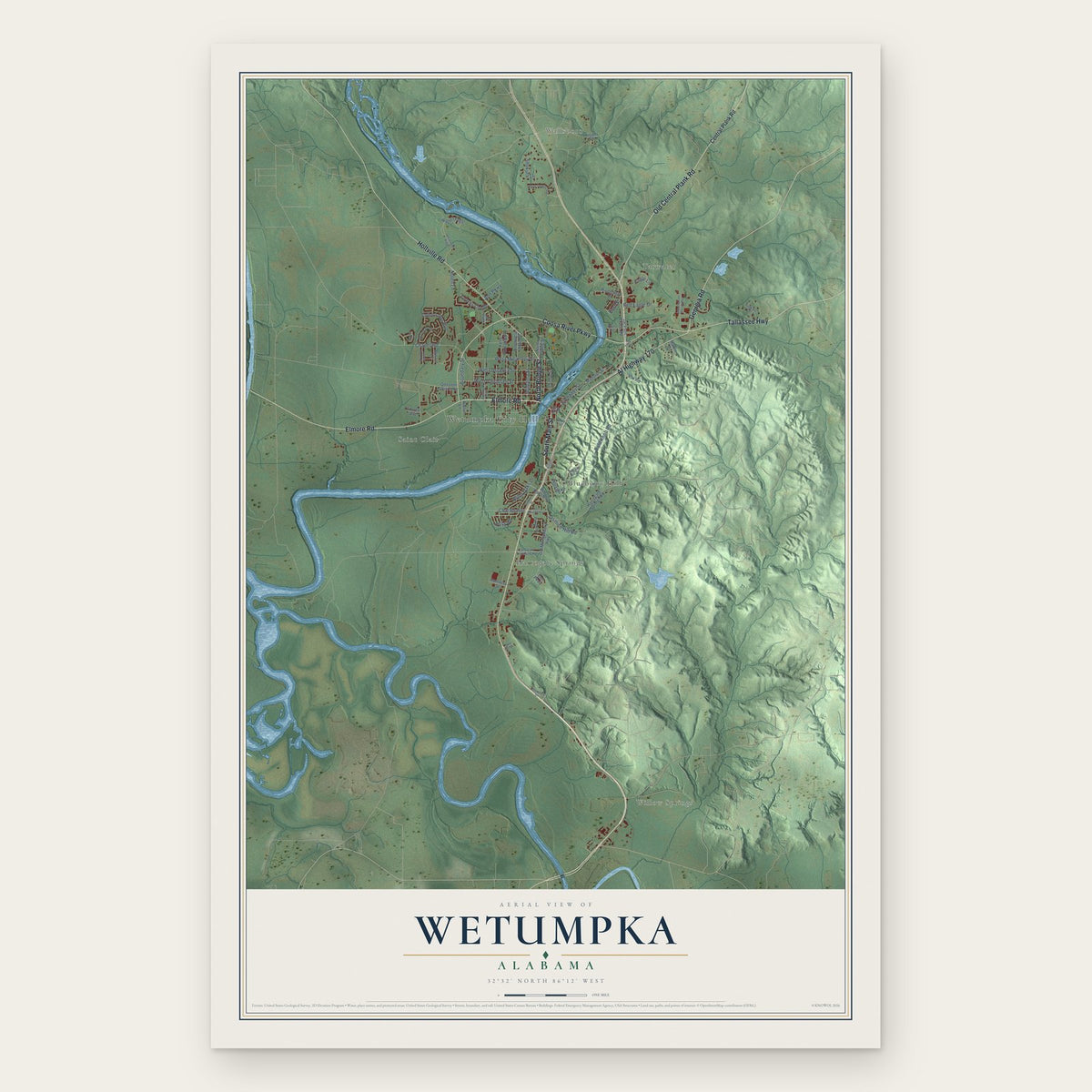 Wetumpka, Alabama map print, the full design