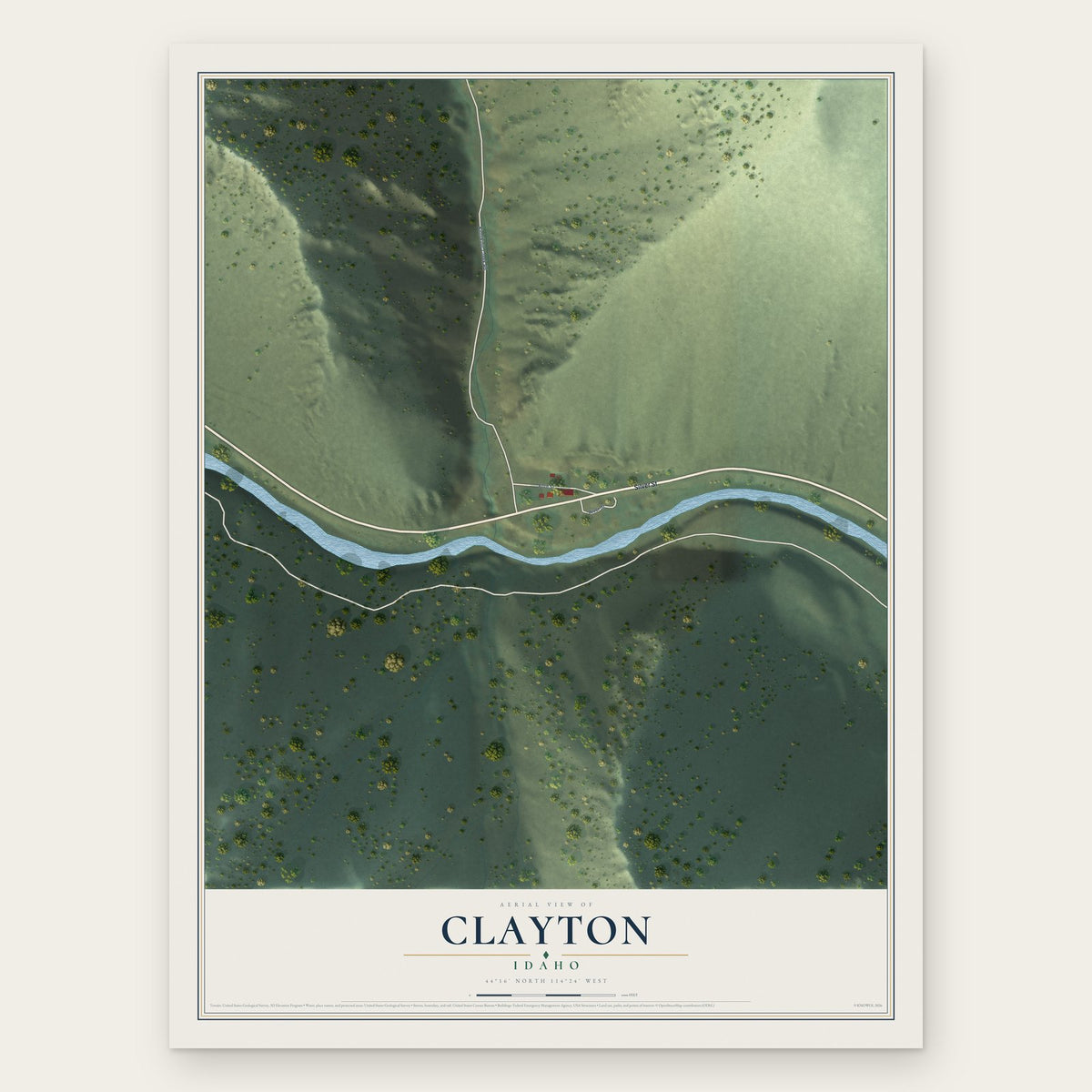 Clayton, Idaho map print, the full design