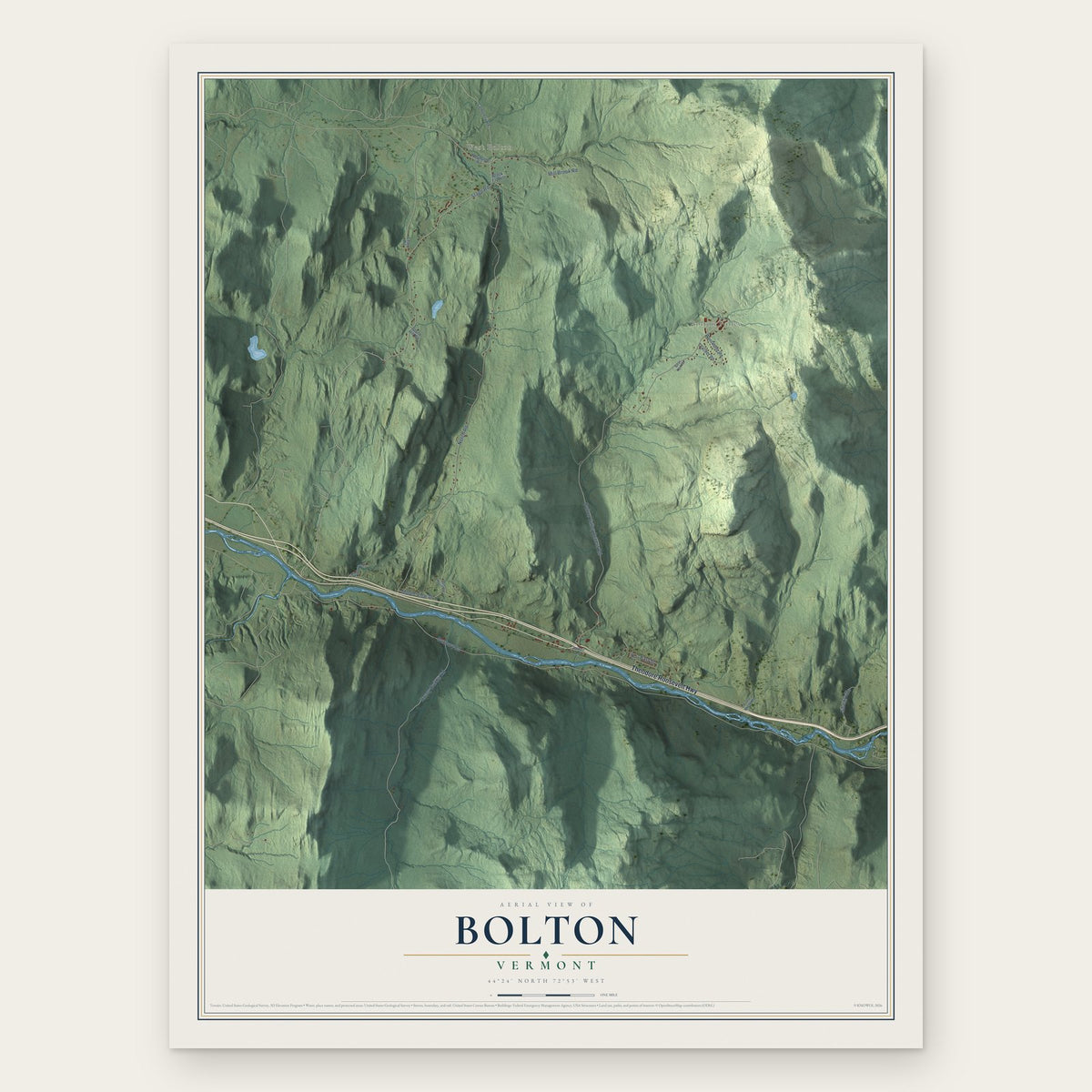 Bolton, Vermont map print, the full design