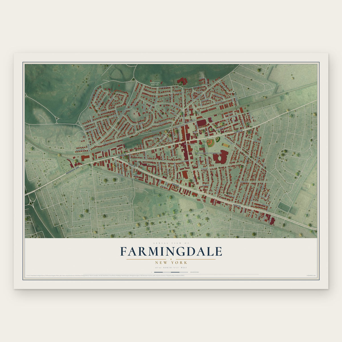 Farmingdale, New York map print, the full design