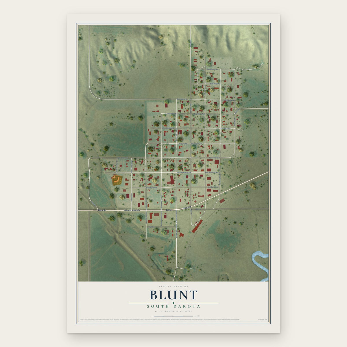 Blunt, South Dakota map print, the full design