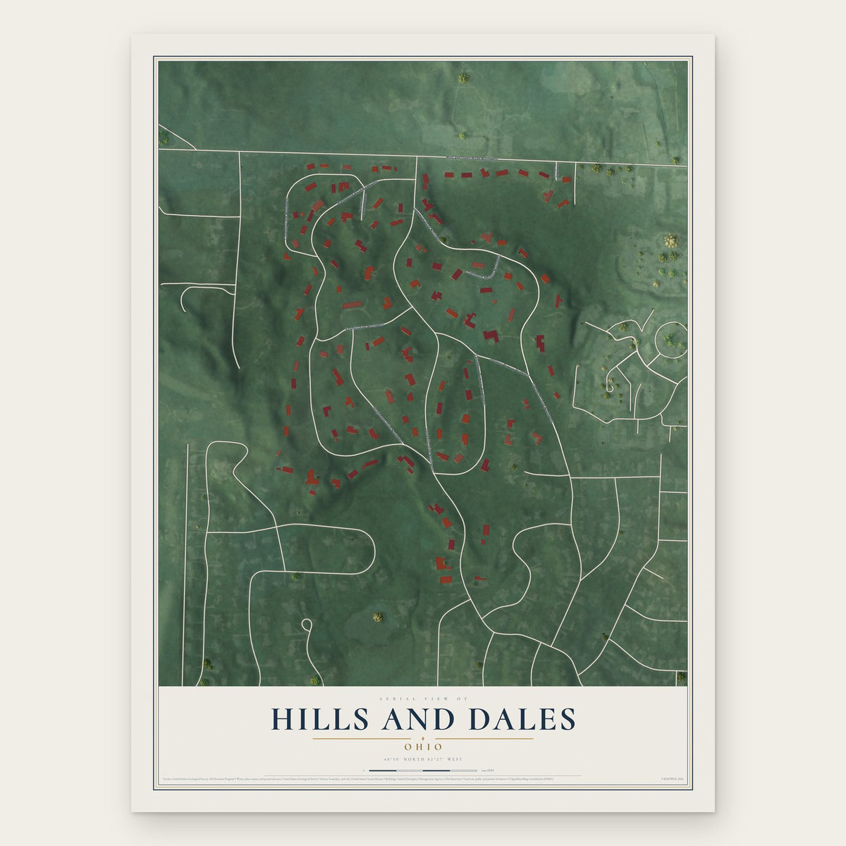 Hills and Dales, Ohio map print, the full design