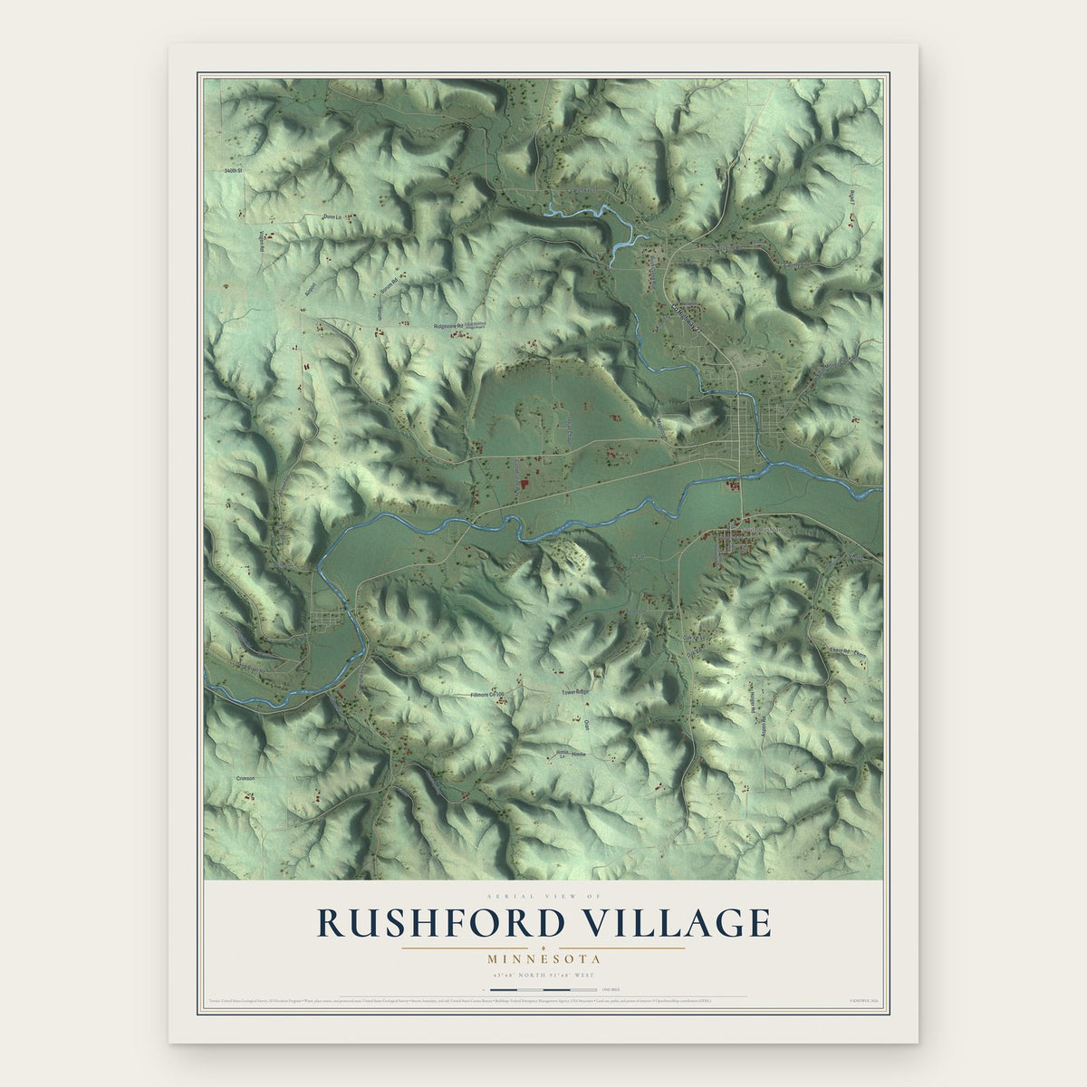 Rushford Village, Minnesota map print, the full design