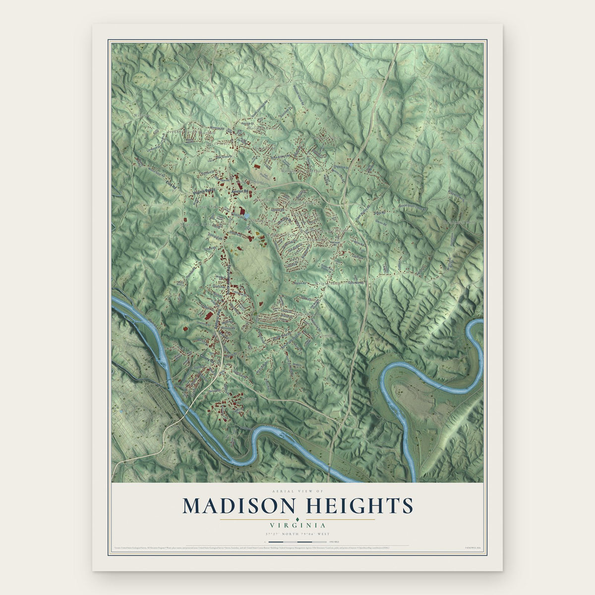Madison Heights, Virginia map print, the full design