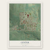 Center, North Dakota map print, the full design