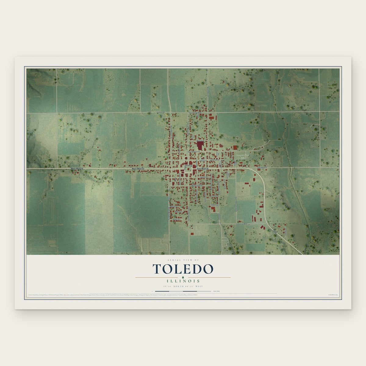 Toledo, Illinois map print, the full design