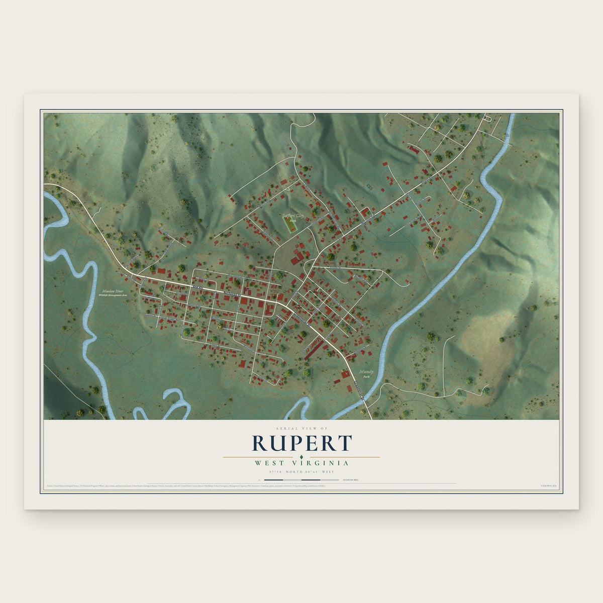 Rupert, West Virginia map print, the full design