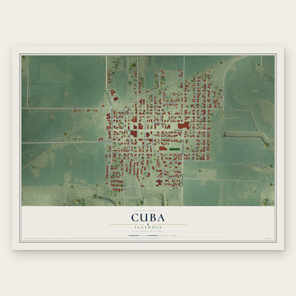 Cuba, Illinois map print, the full design